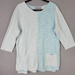 Chico's Tunic Top 2 Large Blue Heavyweight Knit 3/4 Sleeve Scoop Neck